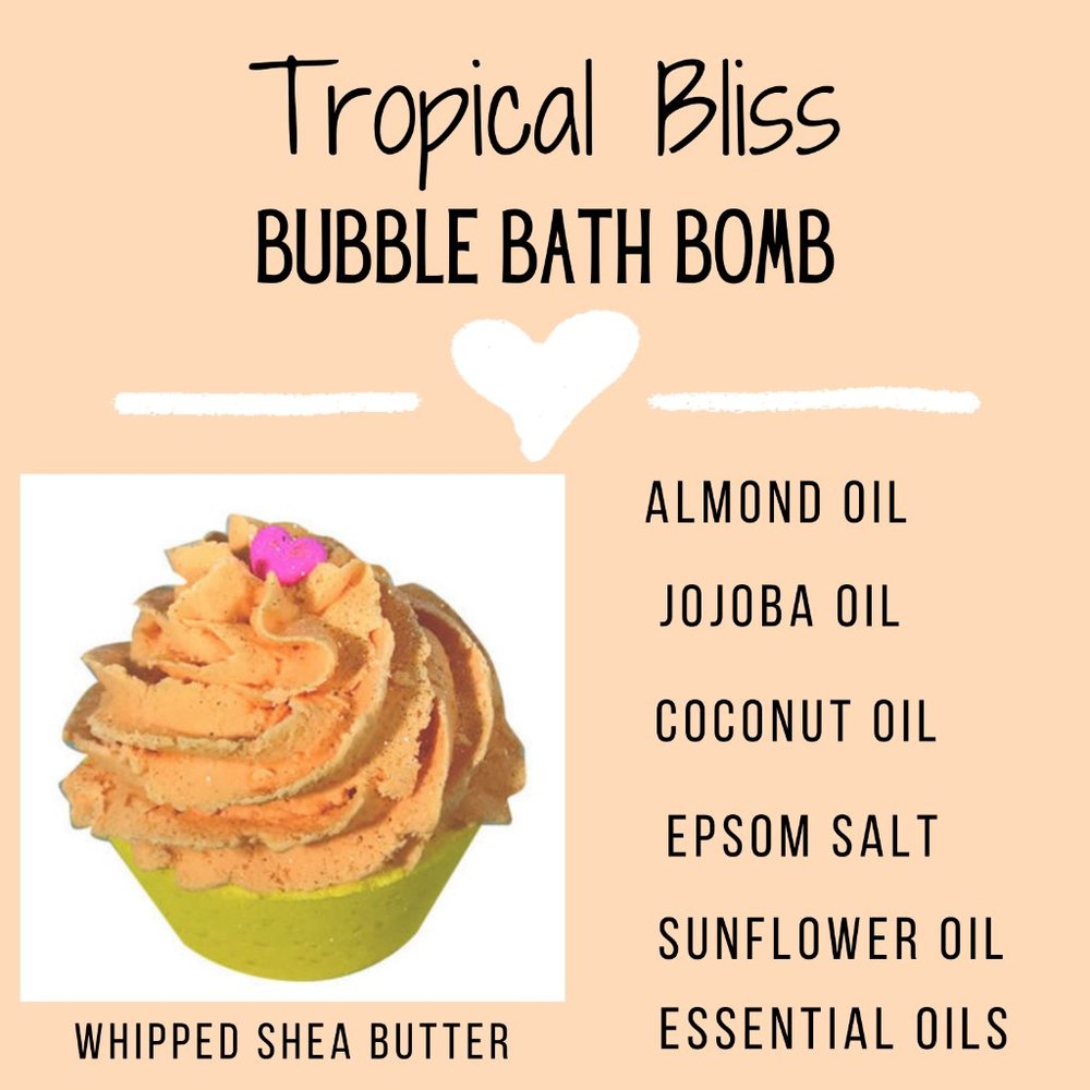 Tropical Bliss Cupcake Bubble Bath Bomb Shea Butter | Epsom Salt